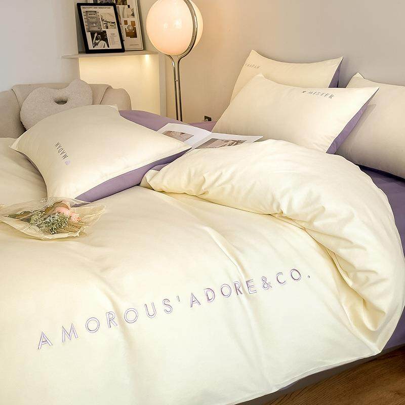 A类刺绣全棉磨毛四件套纯棉加厚保暖秋冬季被套床单床笠床上用品4