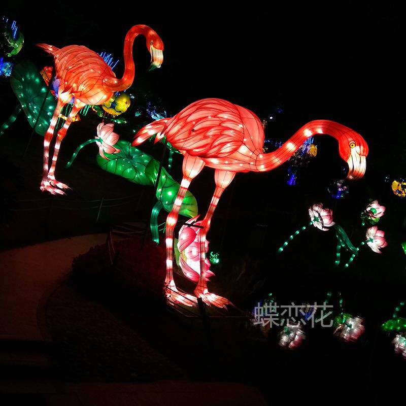 火烈鸟彩灯制作元宵节城市户外卡通动物防水布艺中国传统宫灯厂