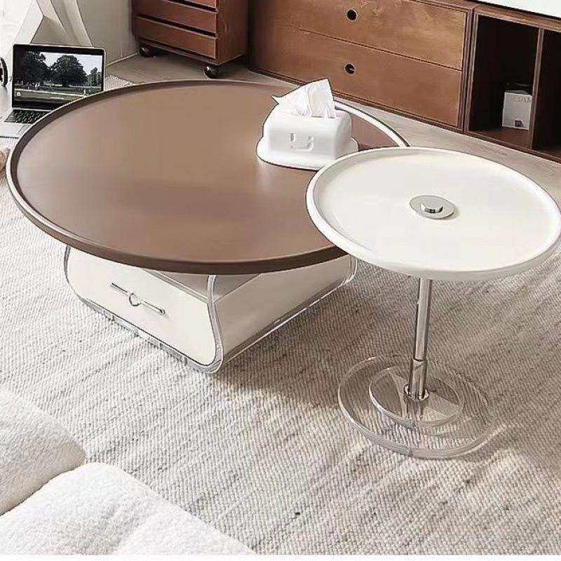 现代简约圆形奶油茶几组合客厅家用亚克力茶几法式小户型茶几边几