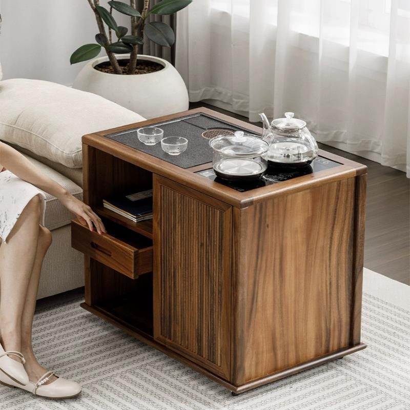9W胡桃木移动泡茶台办公室茶几客厅烧水壶一体实木茶水柜轻奢煮茶