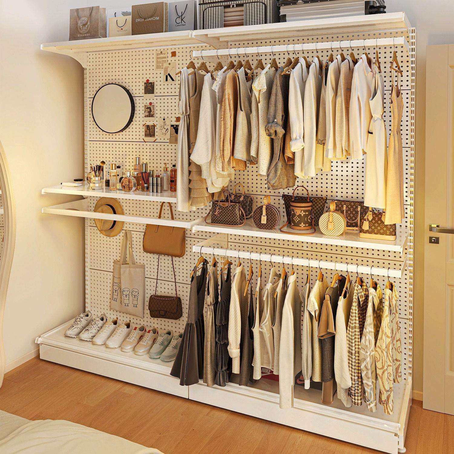 开放式衣架洞洞板置物架出租房落地金属衣柜卧室衣帽间简易衣柜