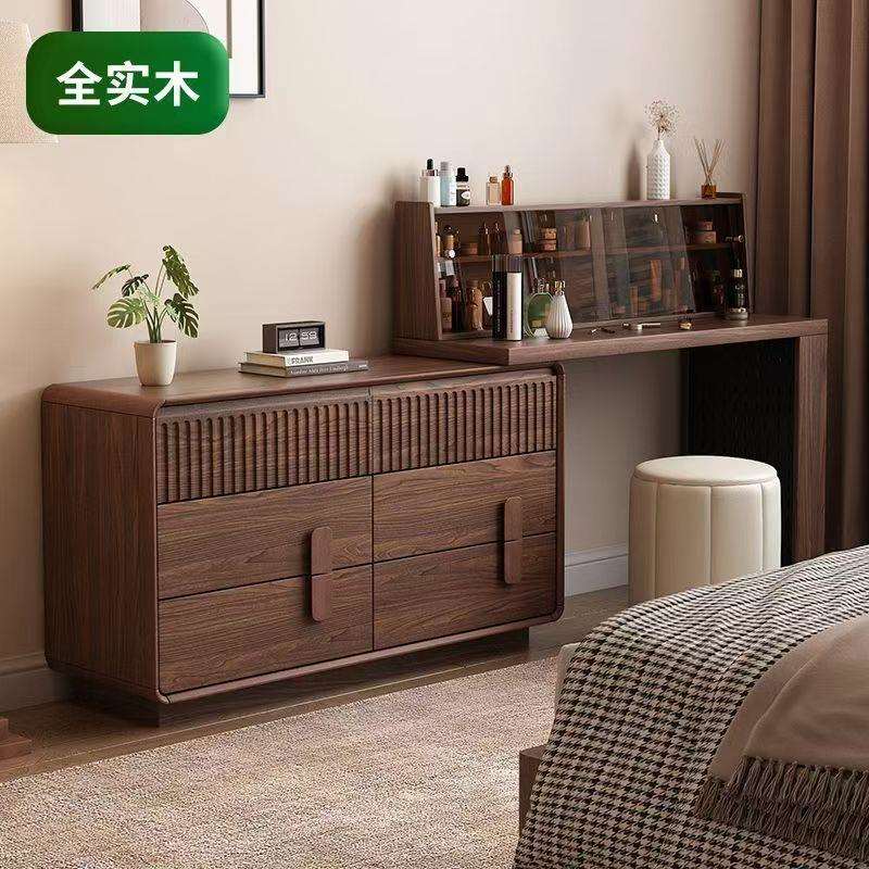 全实木新中式梳妆台斗柜一体2025新款卧室化妆台带收纳柜收纳盒