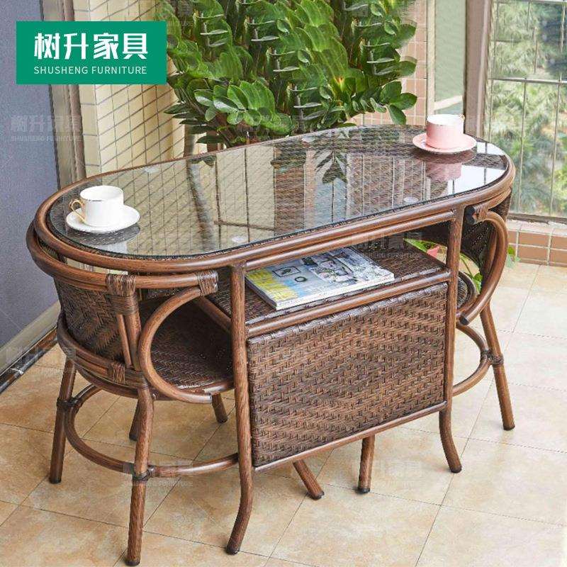 阳台藤椅户外休闲桌椅组合露台室外藤椅子庭院小桌椅藤编一桌两椅