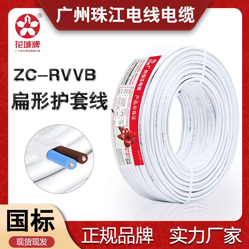 广州珠江RVVB电线2芯1/1.5/2.5平方阻燃平行线信号护套软电线
