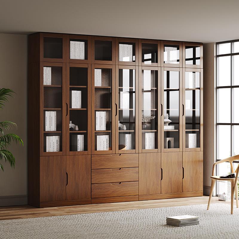 JGP1实木橡木书柜带玻璃门现代简约家用书架北欧风落地公室文件柜
