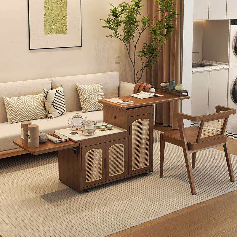 新款移动茶台家用茶车实木茶几多功能茶水柜新中式泡茶桌岩板茶桌