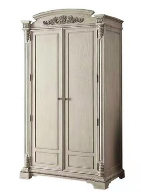 美式复古衣柜橡木实木法式白色做旧卧室大衣柜四门衣橱柜储藏