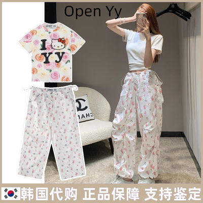 Kitty猫咪玫瑰印花工装长裤