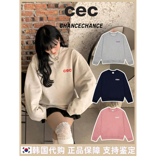 韩国cec卫衣圆领宽松连帽加绒CHANCECHANCE情侣上衣