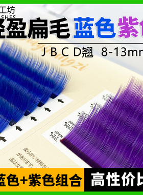 嫁接睫毛蓝色紫色单根扁毛混装哑光双尖美睫店专用彩色风吹动柔软