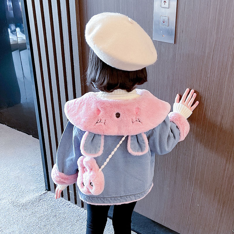 女童加绒外套秋冬款2024新款深秋儿童加厚冬季牛仔女宝宝冬装洋气