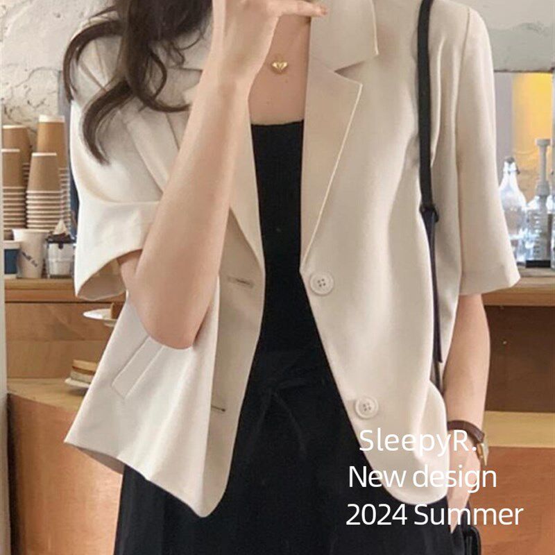 短袖西装外套女夏季小个子显瘦薄款上衣外搭开衫休闲通勤小西服潮