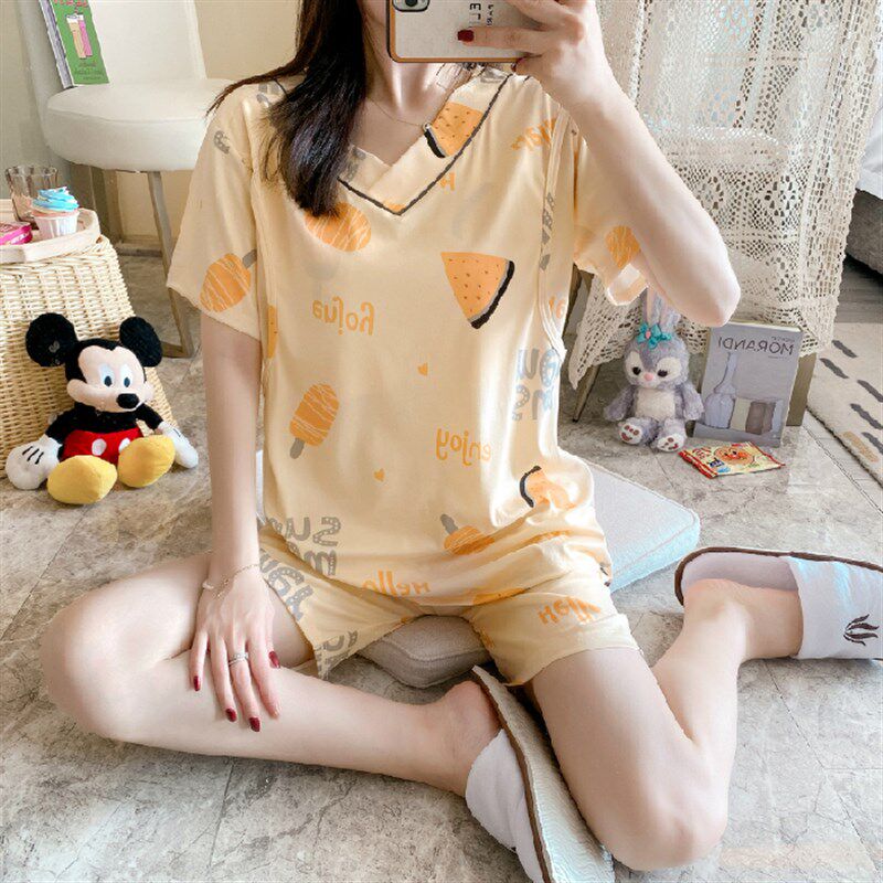 夏季孕妇睡衣女薄款短袖月子服夏产后哺乳期产妇喂奶大码家居套装