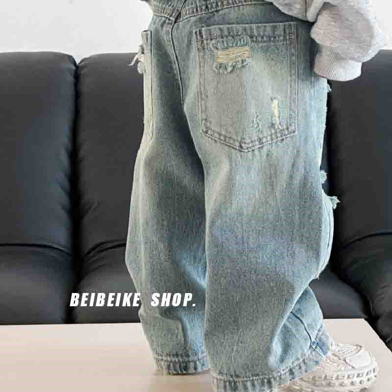 男童破洞牛仔裤春夏款儿童洋气直筒裤宝宝帅气长裤中小童男孩裤子