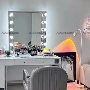 高级影楼婚纱店专业带灯化妆台奶油风彩妆工作室美甲店专用梳妆台