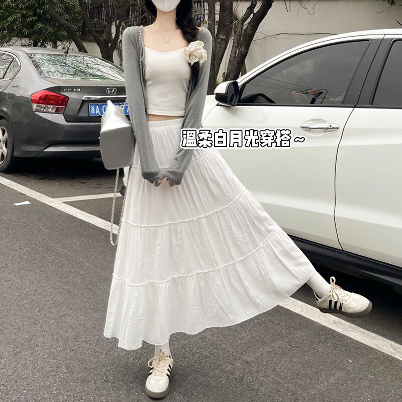 白色半身裙女2025新款夏季a字显瘦长裙蓬蓬裙春秋梨型身材蛋糕裙