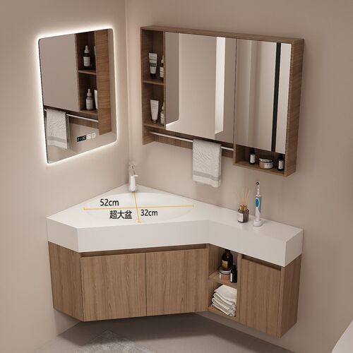 三角形浴室柜组合小户型转角可丽耐一体盆洗脸盆墙角洗手盆洗漱台