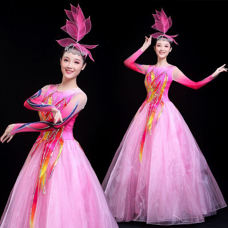 2025新款古典现代舞台演出服大气开场舞大摆裙舞蹈服装女成人长裙