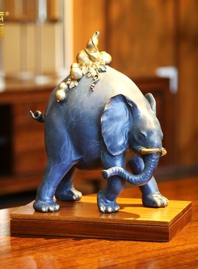 彩铜大象摆件福象中式家居客厅办公室桌面装饰品开业乔迁礼品