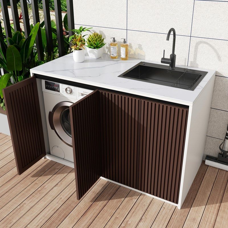 户外阳台全铝洗衣机一体柜带水槽岩板室外花园别墅V防水洗手台定