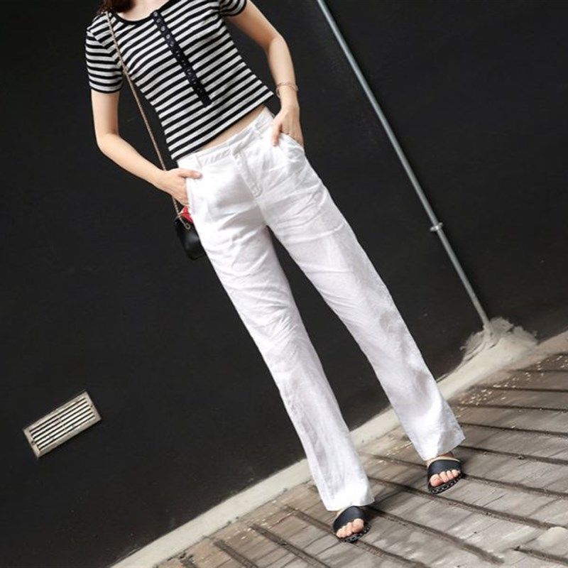 2021新款夏装亚麻白色长裤子 棉麻阔腿裤休闲裤宽松显瘦西裤女,女装/女士精品,西装裤/正装裤,淘宝优惠券,粉丝福利购,淘宝优惠卷