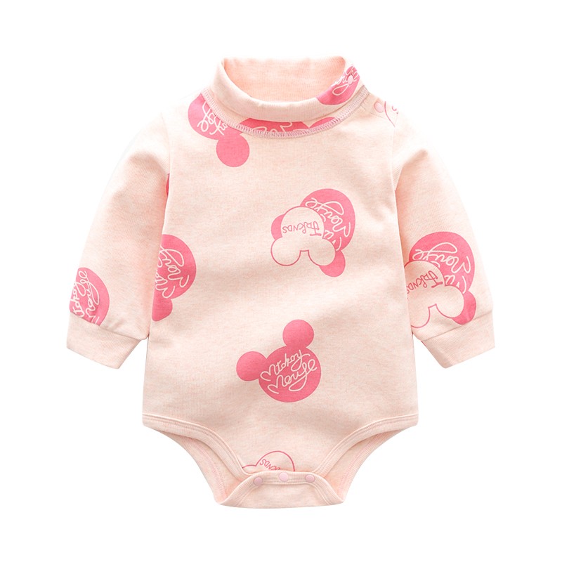 婴儿高领包屁衣长袖三角哈衣男女宝宝加厚打底睡衣秋冬护肚连体衣