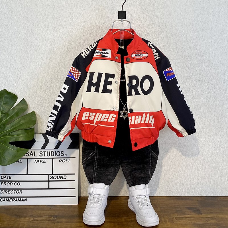 男童秋装外套时髦儿童机车服上衣2024新款洋气宝宝春秋季炸街衣服