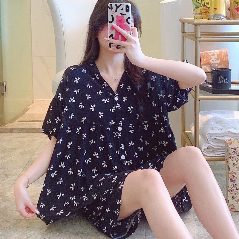 棉绸睡衣女夏短袖短裤绵绸妈妈家居服人造棉中老年人套装大码胖MM