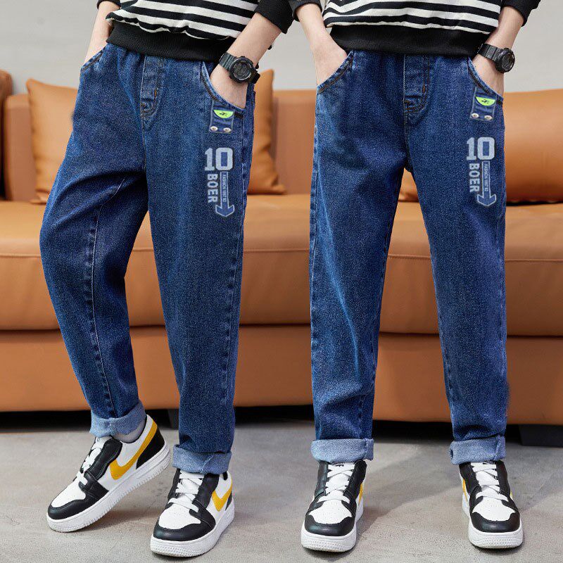 男童破洞牛仔裤春秋薄款2023新款直筒裤子韩版潮宽松长裤洋气中童