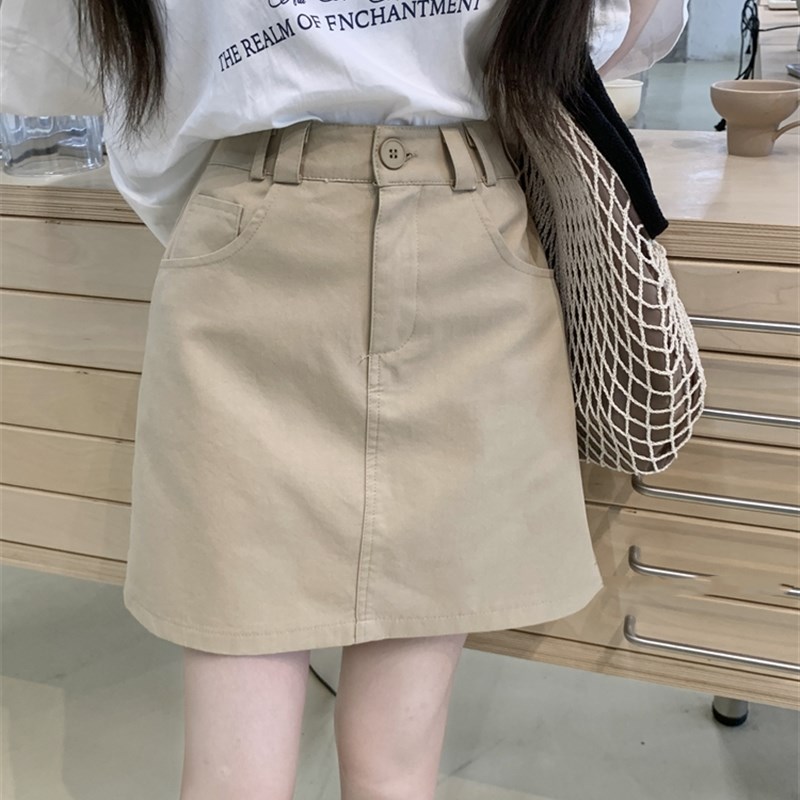 卡其色半身裙女2025春夏新款韩版小个子a字裙防走光韩系美式短裙