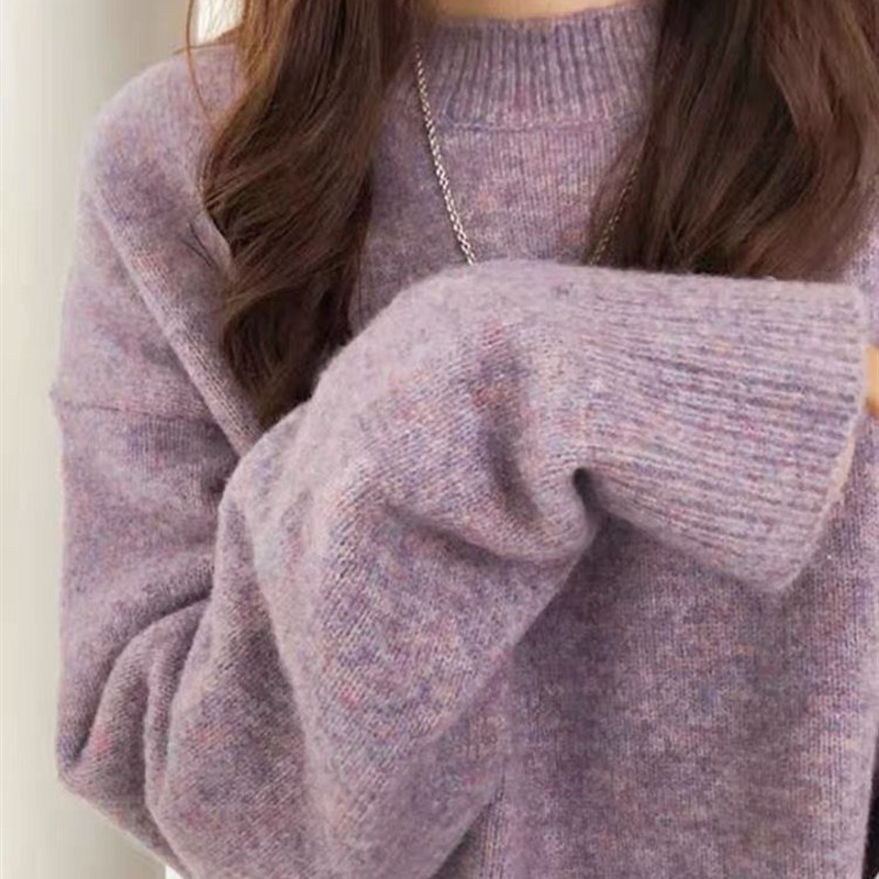 秋冬新款学院风百搭圆领毛衣慵懒风韩版针织衫小众设计感女士上衣