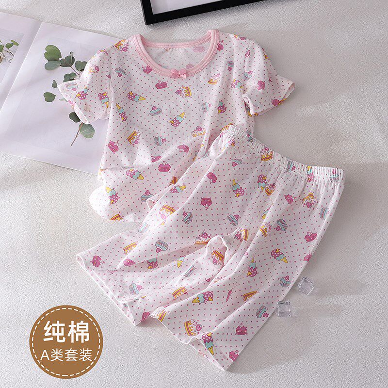 儿童睡衣夏季女童纯棉家居服套装男童短袖五分裤两件套宝宝童装薄