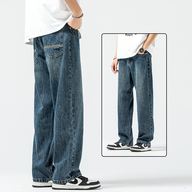 美式牛仔裤男款春秋季潮宽松直筒大码工装阔腿长裤子男士秋冬款