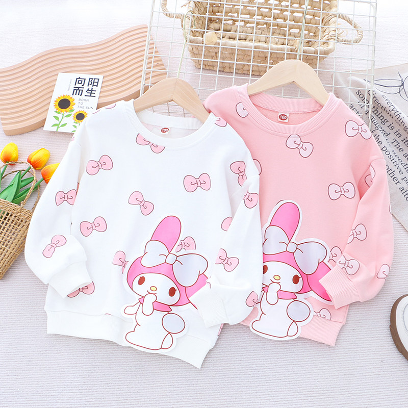 女童纯棉毛圈卡通卫衣2023春秋款儿童套装宝宝女孩圆领套头长袖上