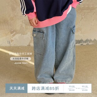 虾酱麻麻男童牛仔裤春秋装2025新款男孩长裤阔腿宽松儿童工装裤子