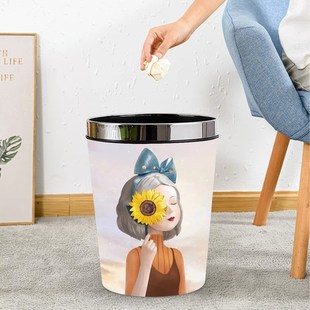 创意压圈垃圾桶高颜值大容量卡通可爱女孩卫生桶家用客厅卧室纸篓