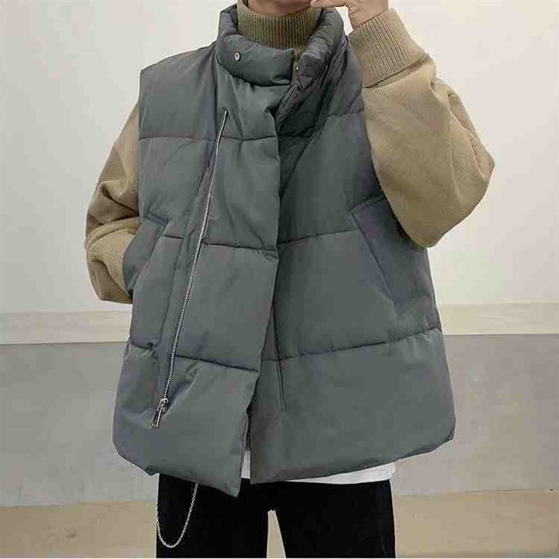 纯色羽绒马甲男冬季美式工装立领加厚背心潮牌宽松保暖无袖羽绒服