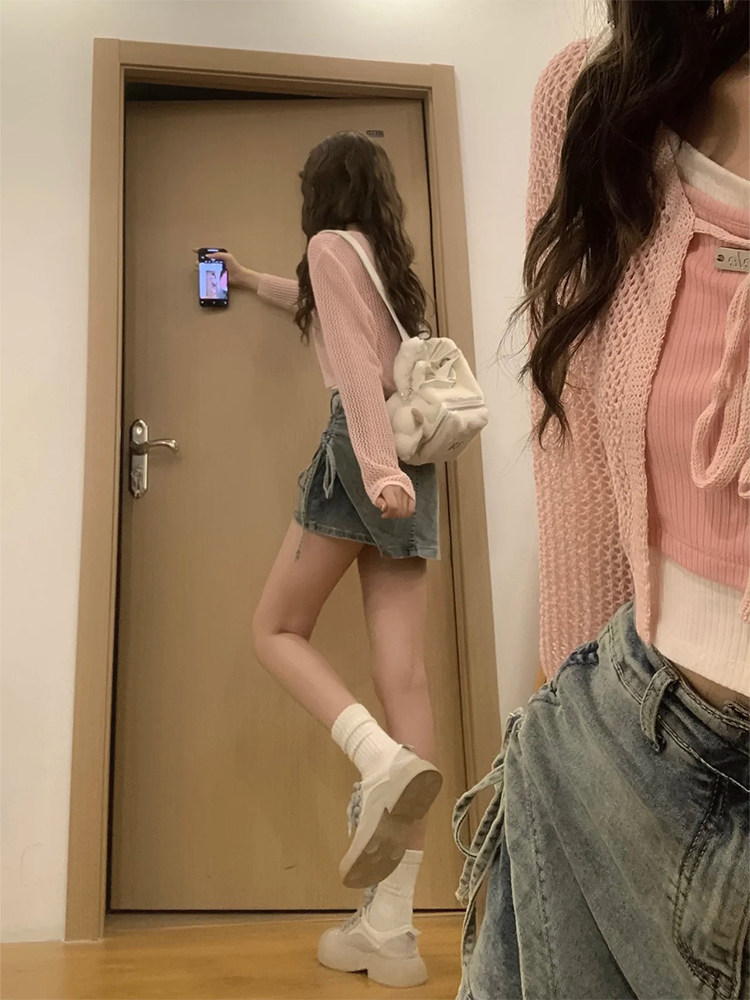 辣妹侧边抽绳高腰牛仔半身裙女夏季新款大码显瘦设计感a字短裙裤