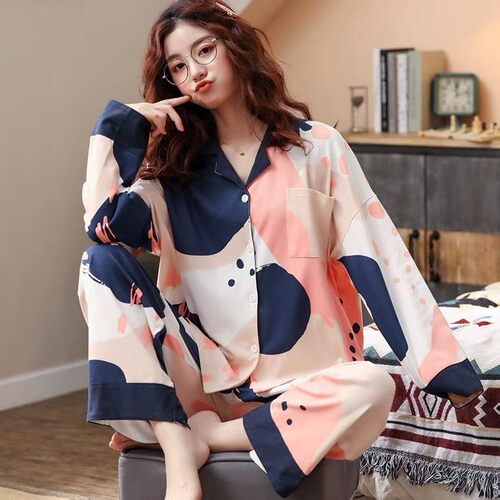 5XL6XL7XL春秋季纯棉长袖睡衣女大码2I00斤家居服开衫胖mm特大套
