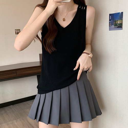 外穿V领小吊带背心女2024新款大码胖mm宽松显瘦无袖遮肚上衣夏季