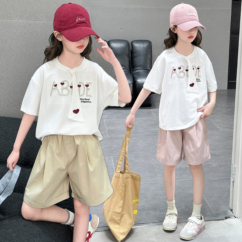 女童夏装短裤套装2025新款女孩洋气宽松儿童装T恤夏季休闲两件套