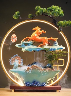 招财生财流水摆件循环水客厅办公室加湿器创意陶瓷装饰假山喷泉