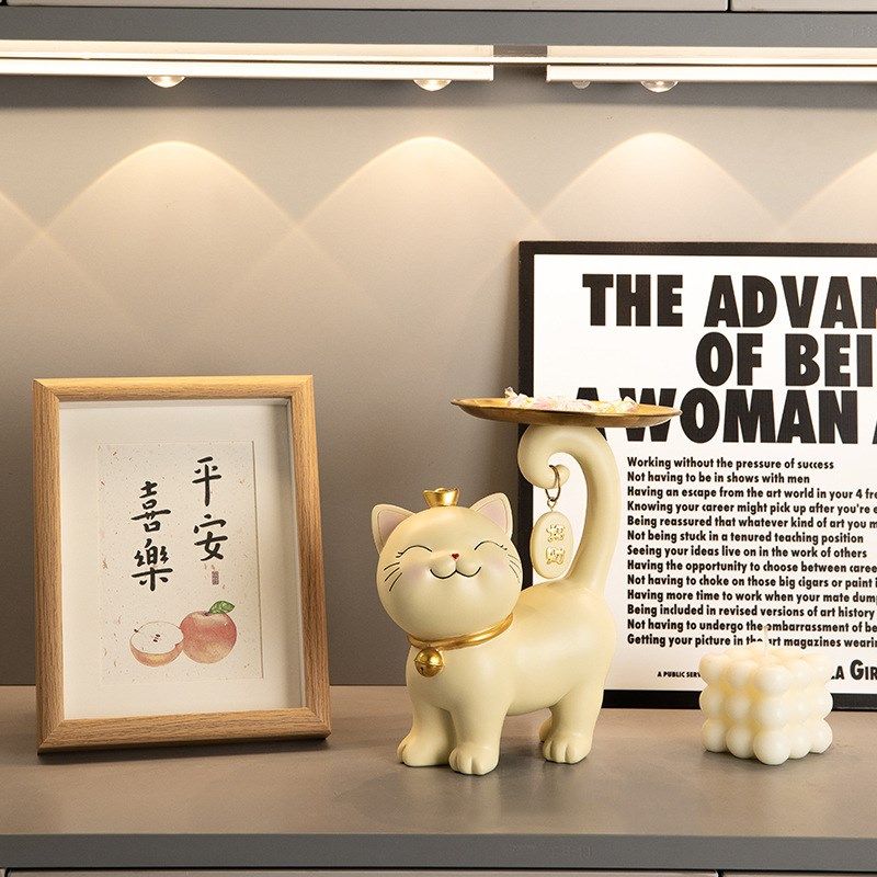 招财猫入户进门口玄关钥匙收纳摆件托盘客厅家居装饰礼品置物挂架