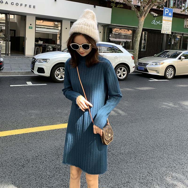 中长款打底毛衣女新款2021洋气秋冬连衣裙针织内搭外穿韩版毛衣裙
