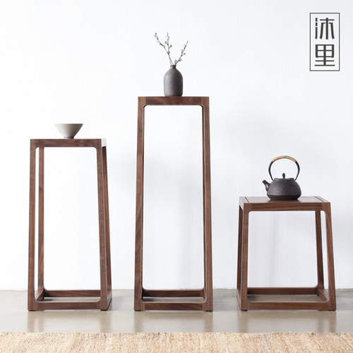 沐里/寂本e花几/黑胡桃木花架实木置物架落地客厅花盆架新中式边