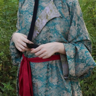 惜物国风 双色唐制汉服国风拼色水波纹圆领袍缺胯袍单层男女款