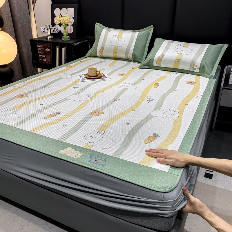 夏季A类母婴级冰藤席夏天可水洗冰丝凉席三件套空U调软席子床笠款