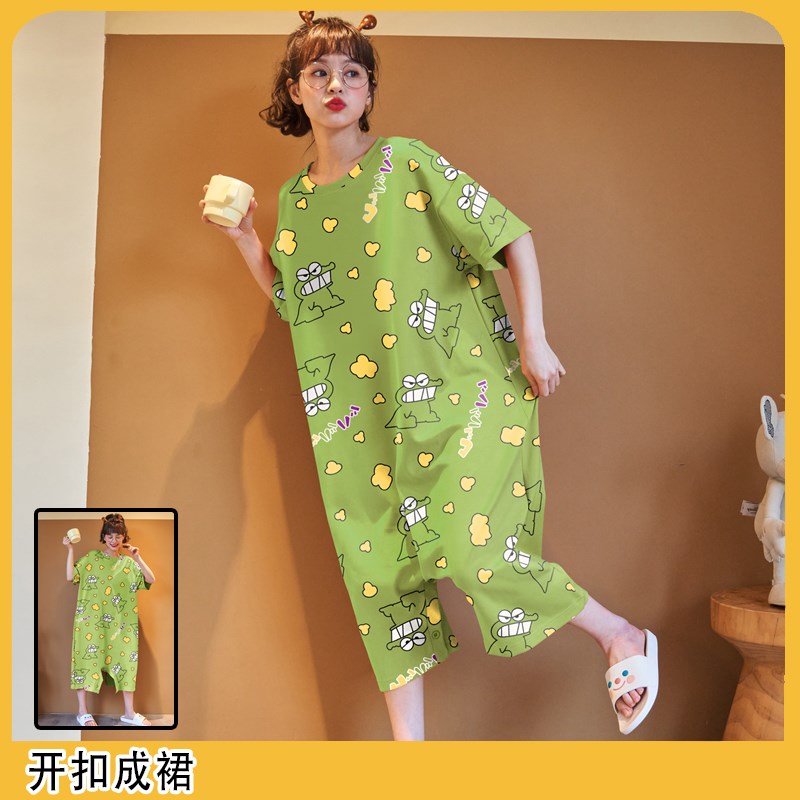 纯棉连身睡衣女夏季短袖孕妇睡裙可爱E少女胖MM卡通大尺码宽松家