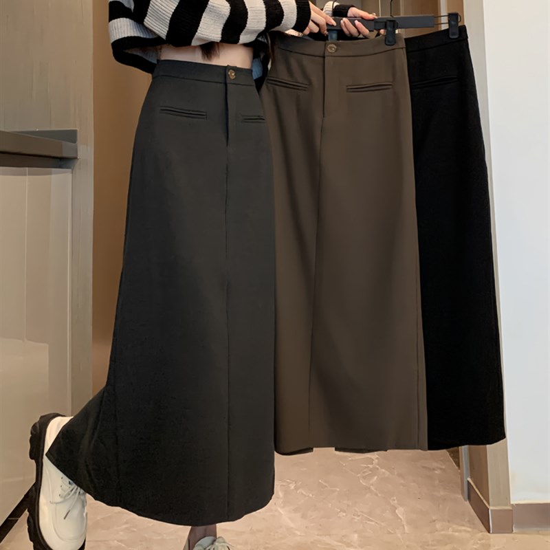大码西装a字半身裙春秋季女装包臀裙胖mm显瘦遮胯开叉中长款裙子