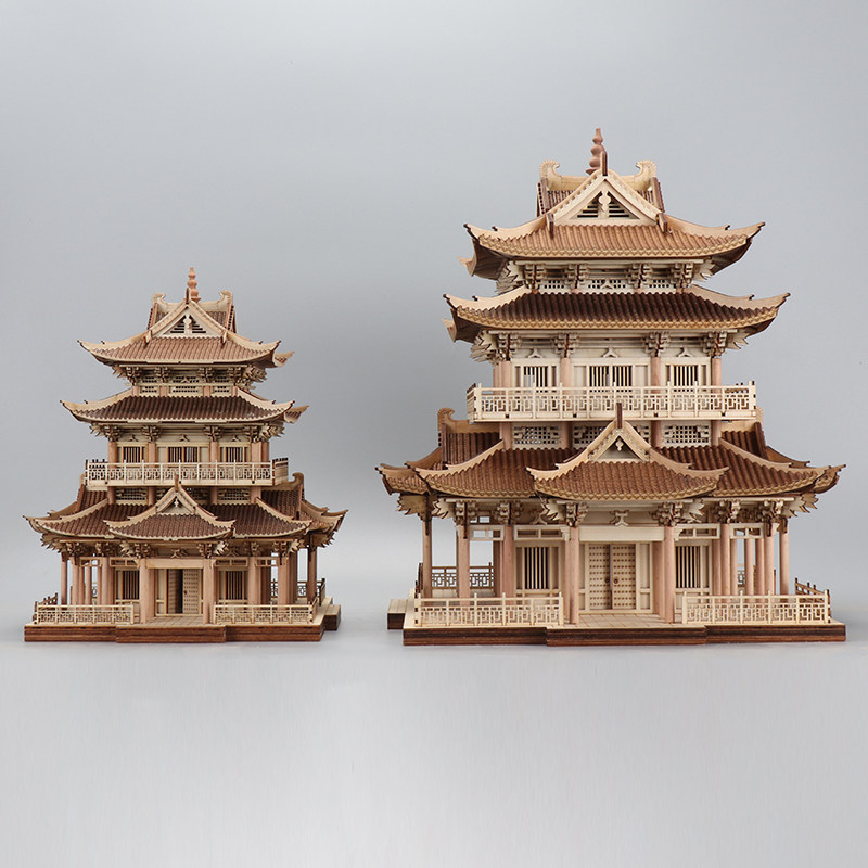 新中式创意古建筑艺术品书房办公桌酒店展示柜样板间软装饰品摆件